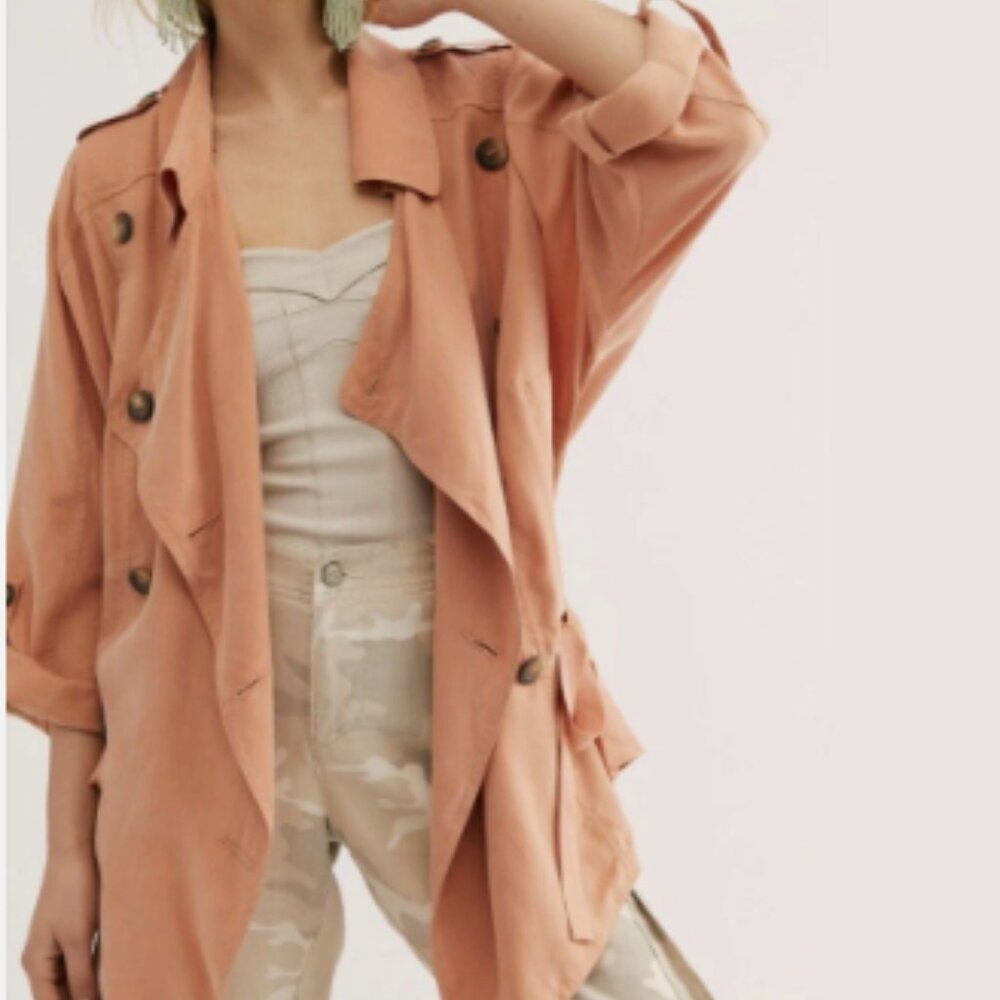 Free People The Lea Jacket Double Breasted Trench Cinched Drawstring Size Small